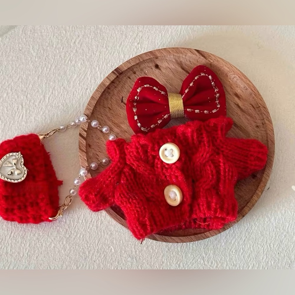Red Knitted Labubu Accessory Set NWT